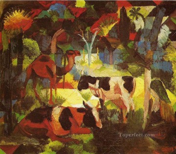  Cows Art - Landscape With Cows And Camel August Macke
